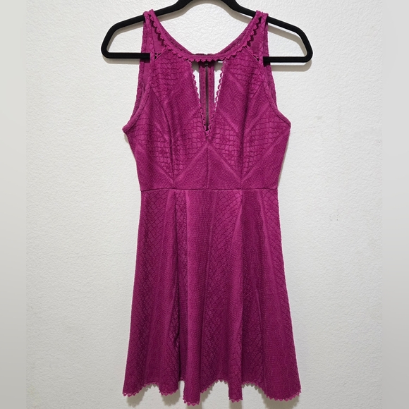 FREE PEOPLE Fit and Flare Lace Skater Dress Magenta Missed Connections Sz 2 - Picture 9 of 16